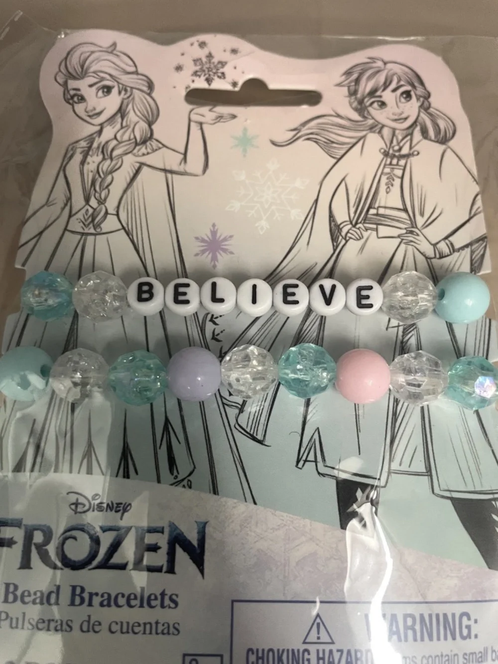 Disney Frozen BELIEVE Bead Bracelets 2-Pack New in Package Elsa Anna